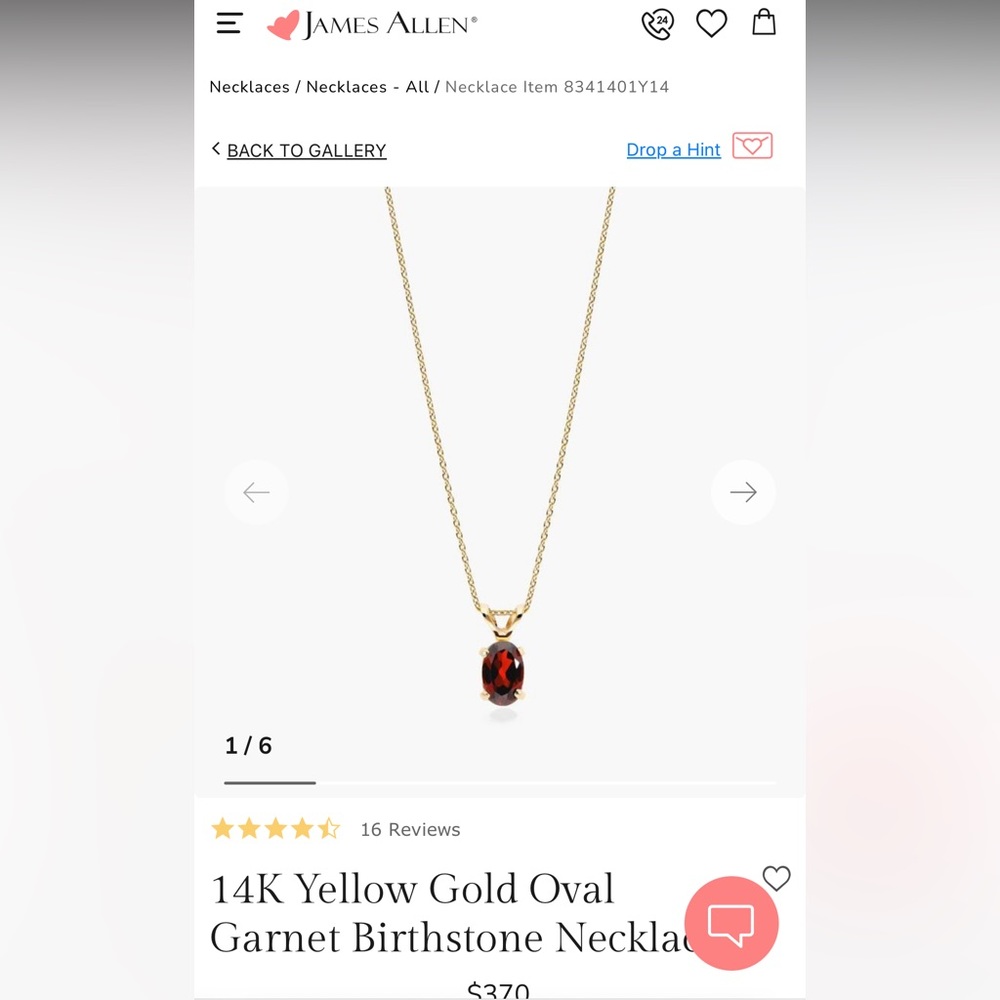 James Allen 14K gold garnet January birthstone necklace. Originally $370